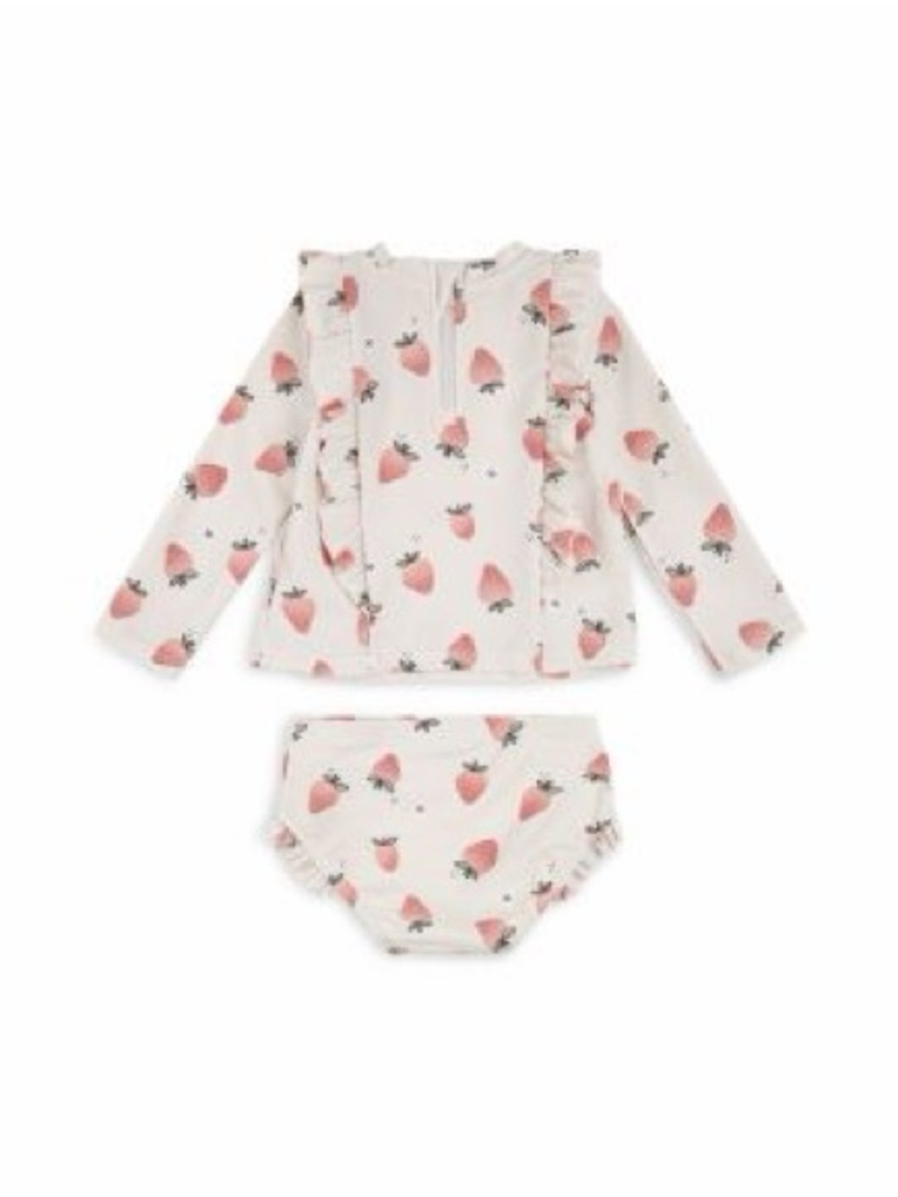 Petite Lem Girls' Strawberry Print Long Sleeved Rash Guard Two Piece Swimsuit NB